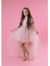 Short Sleeves Lace Tulle High Low Flower Girl Dress